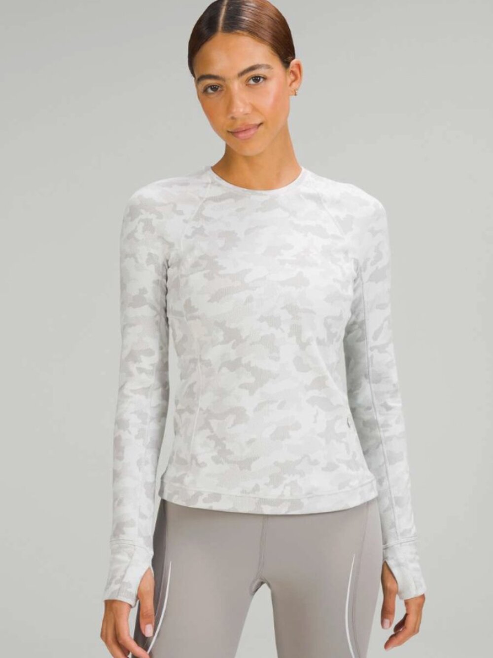 LULULEMON Its Rulu Run Long Sleeve Shirt Heritage Camo Jacquard Vapor Gull Gray